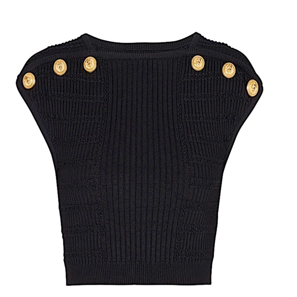 Balmain 6-Button Pointelle Knit Crop Top
